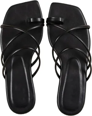 GORGLITTER Women's Metallic Strappy Sparkly Sandals Dressy Cute Slip on Slide Vacation Summer Weeding Flats Sandals