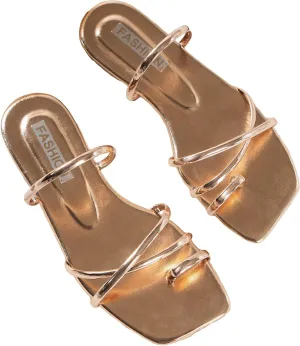 GORGLITTER Women's Metallic Strappy Sparkly Sandals Dressy Cute Slip on Slide Vacation Summer Weeding Flats Sandals