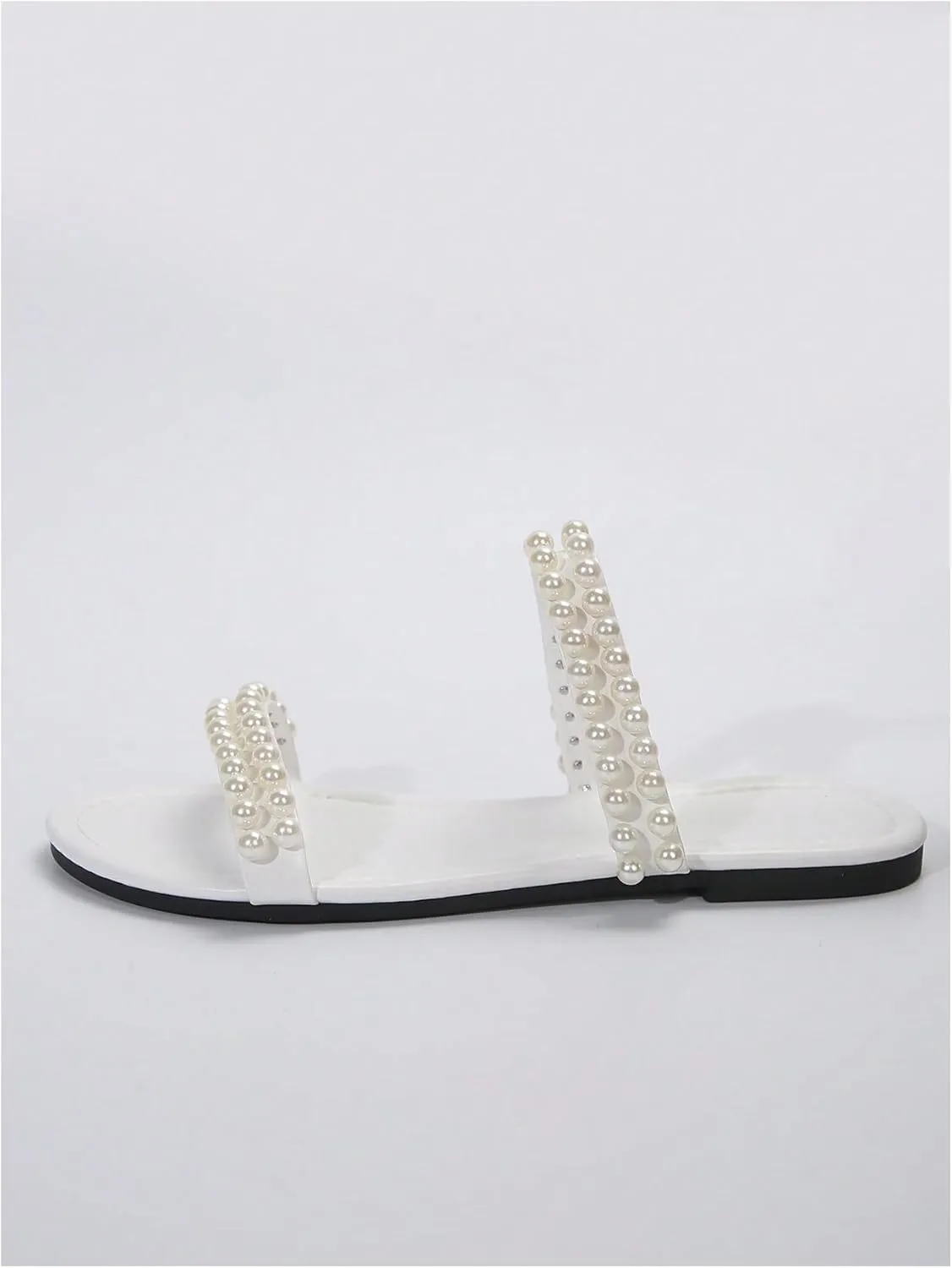 GORGLITTER Women's Pearl Beaded Flat Sandals Open Toe Beach Vacation Slide Sandals