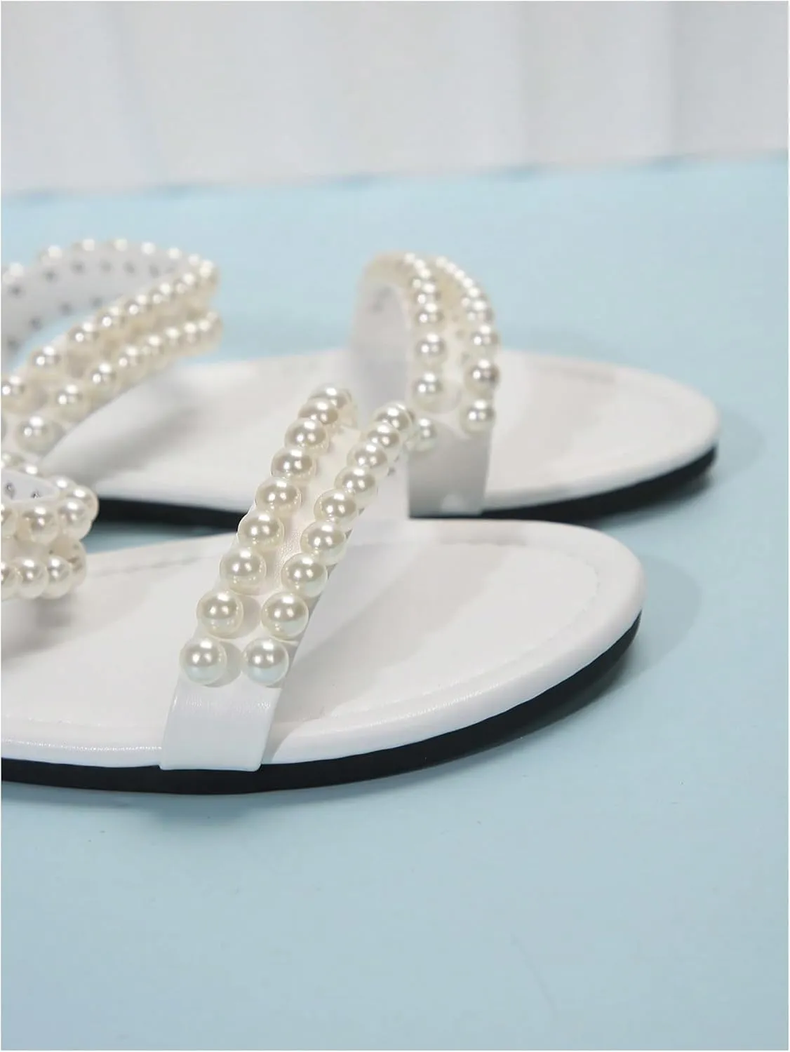 GORGLITTER Women's Pearl Beaded Flat Sandals Open Toe Beach Vacation Slide Sandals