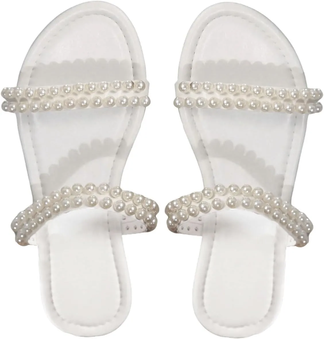 GORGLITTER Women's Pearl Beaded Flat Sandals Open Toe Beach Vacation Slide Sandals