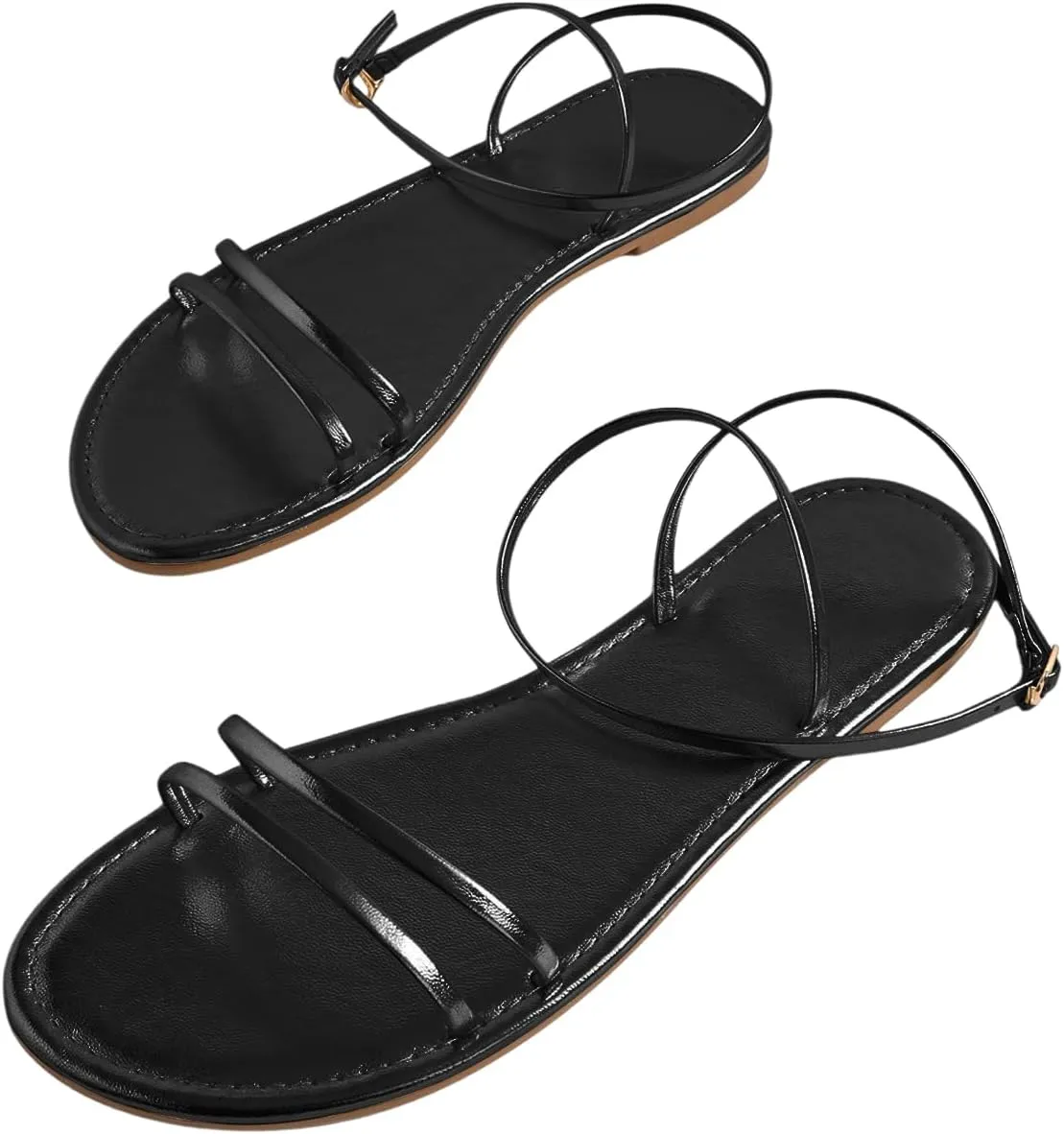 GORGLITTER Women's Strappy Flat Sandals Ankle Strap Open Toe Dressy Summer Flats Sandal