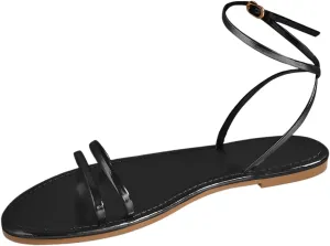 GORGLITTER Women's Strappy Flat Sandals Ankle Strap Open Toe Dressy Summer Flats Sandal
