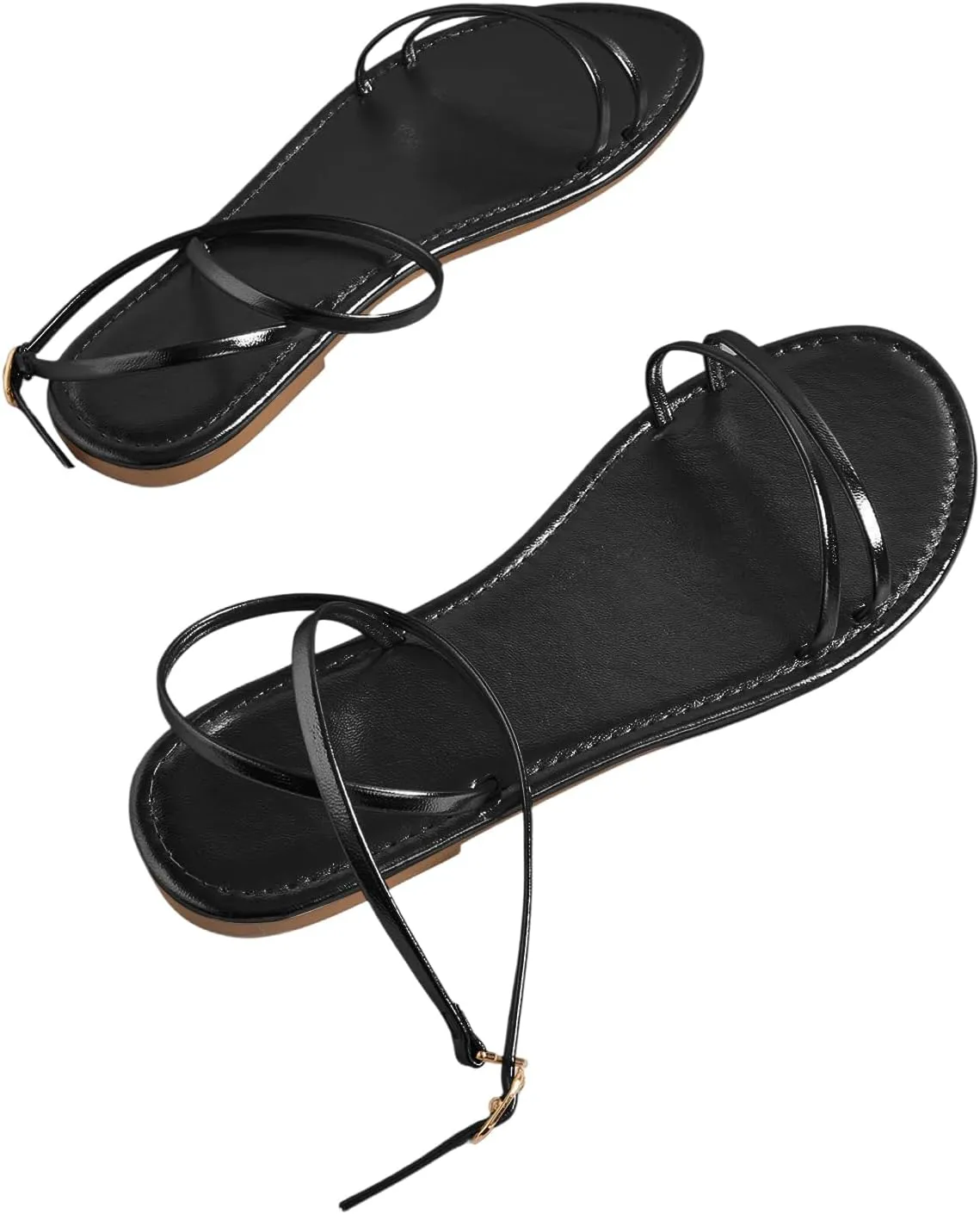 GORGLITTER Women's Strappy Flat Sandals Ankle Strap Open Toe Dressy Summer Flats Sandal