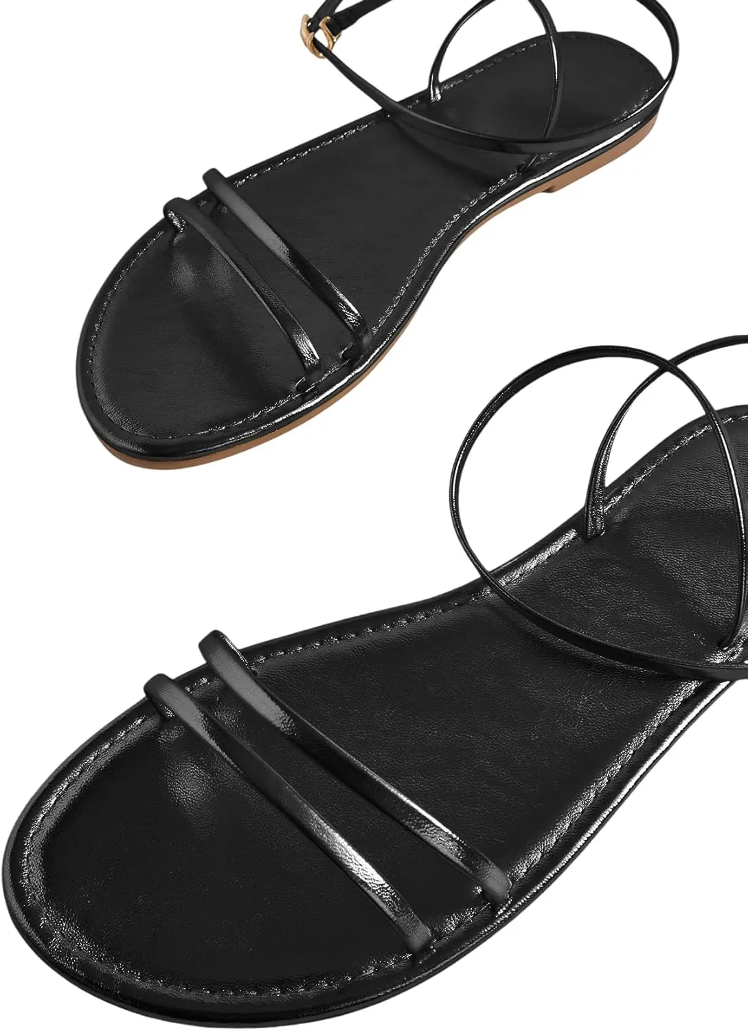 GORGLITTER Women's Strappy Flat Sandals Ankle Strap Open Toe Dressy Summer Flats Sandal