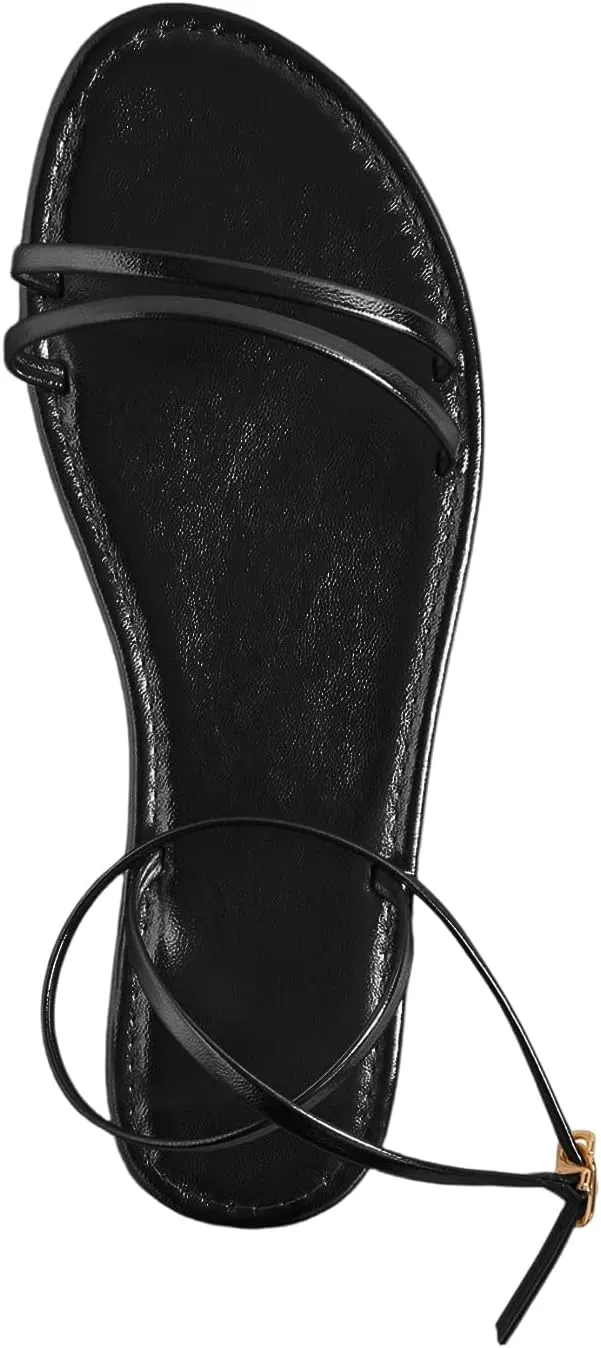 GORGLITTER Women's Strappy Flat Sandals Ankle Strap Open Toe Dressy Summer Flats Sandal