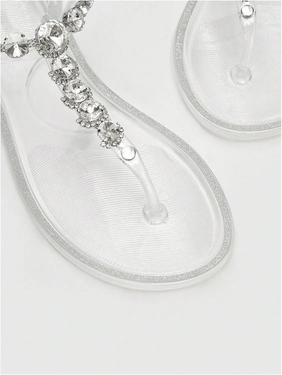 GORGLITTER Women's Summer Beach Flat Clear Sandals 2025 Sparkly Rhinestone Flip Flops