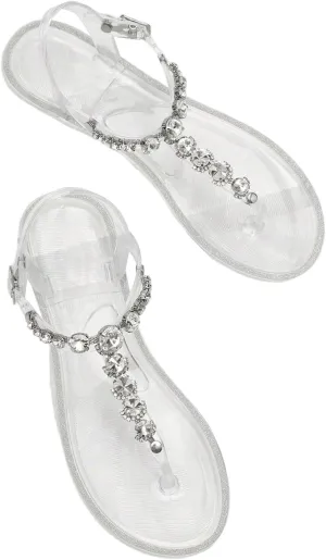 GORGLITTER Women's Summer Beach Flat Clear Sandals 2025 Sparkly Rhinestone Flip Flops