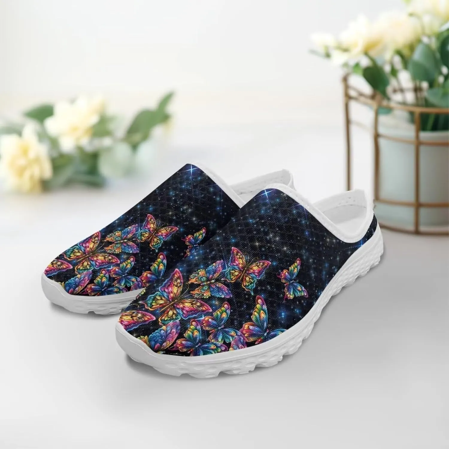 GOSTONG Mules for Women Slip-On Lightweight Open Back Casual Slippers Mesh Breathable Non Slip Walking Shoes for Home Work Size 6-13.5