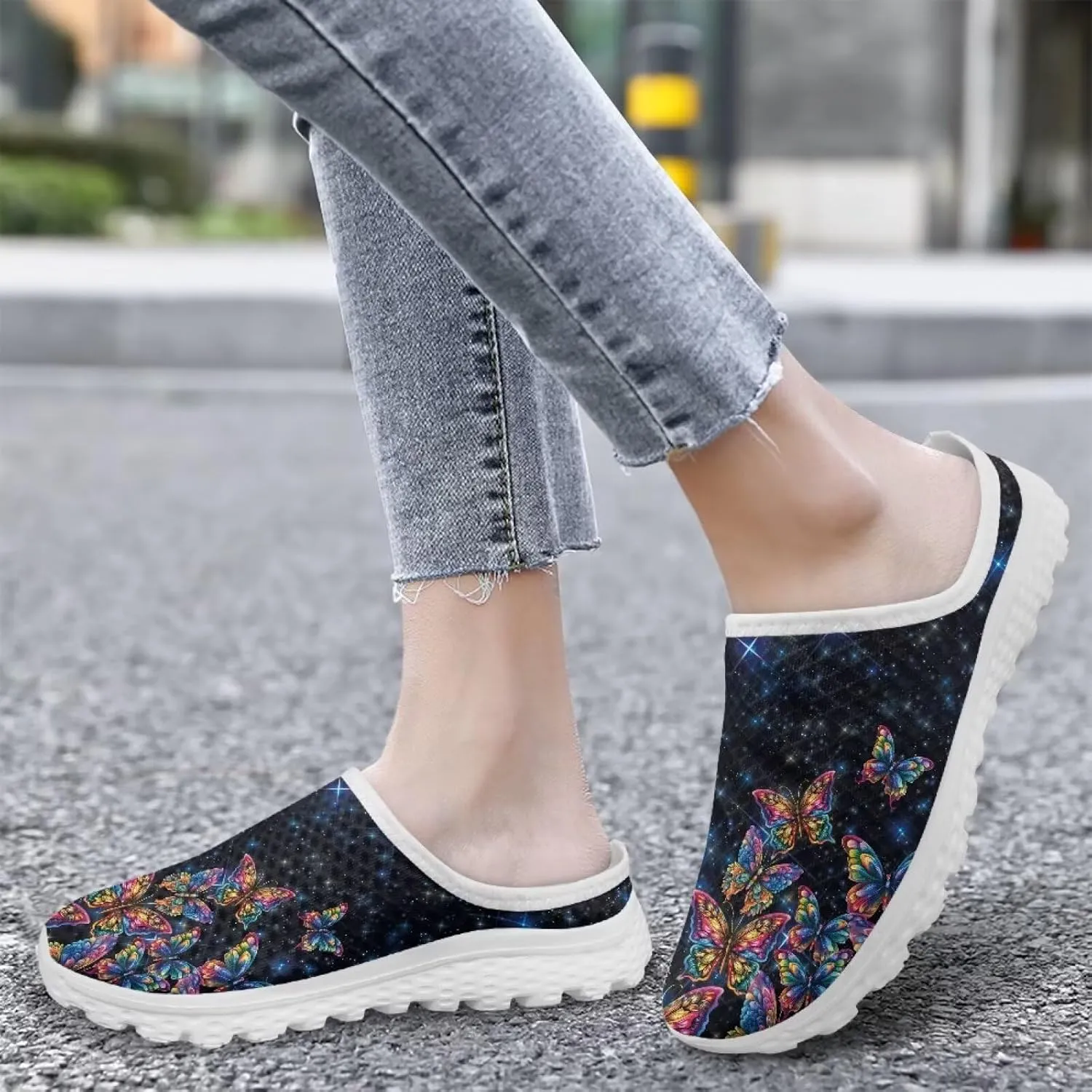 GOSTONG Mules for Women Slip-On Lightweight Open Back Casual Slippers Mesh Breathable Non Slip Walking Shoes for Home Work Size 6-13.5