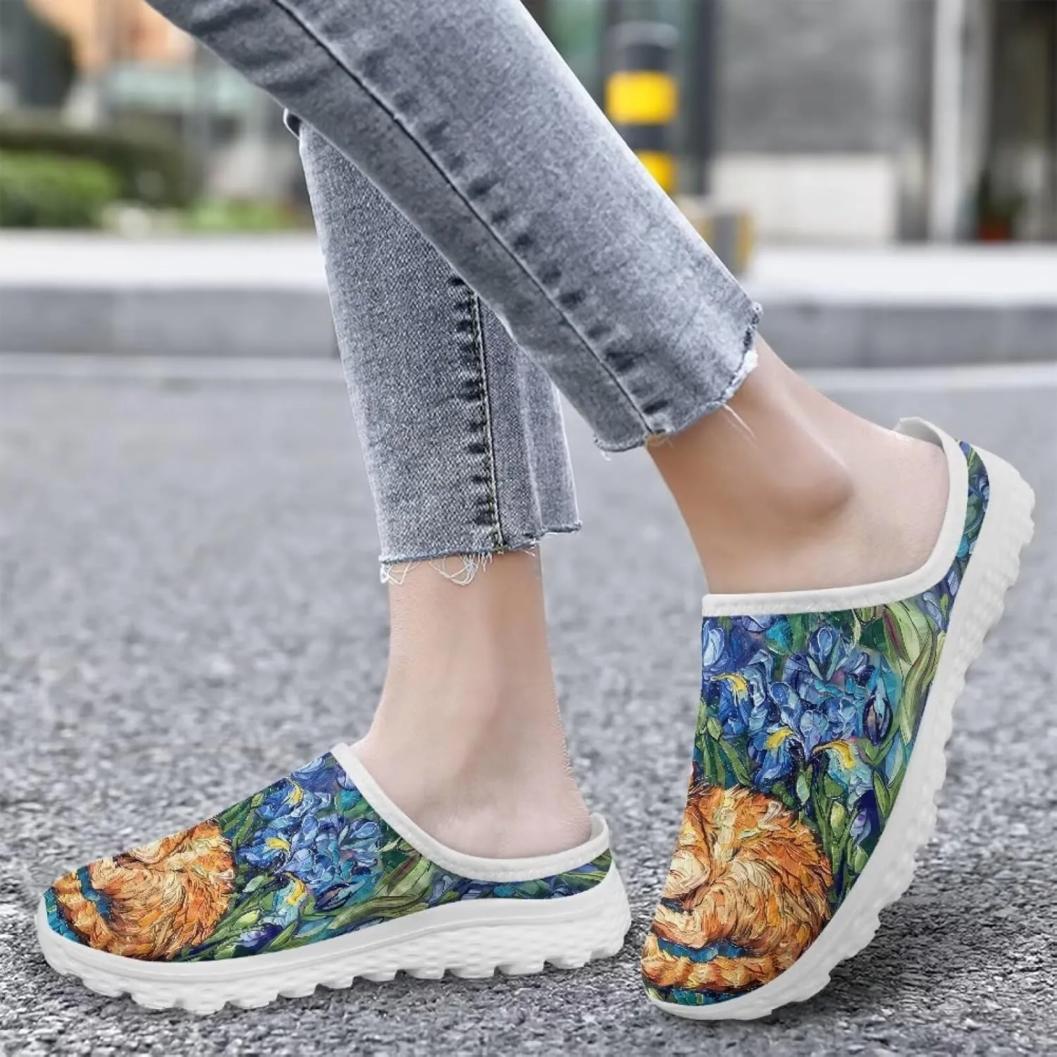 GOSTONG Mules for Women Slip-On Lightweight Open Back Casual Slippers Mesh Breathable Non Slip Walking Shoes for Home Work Size 6-13.5