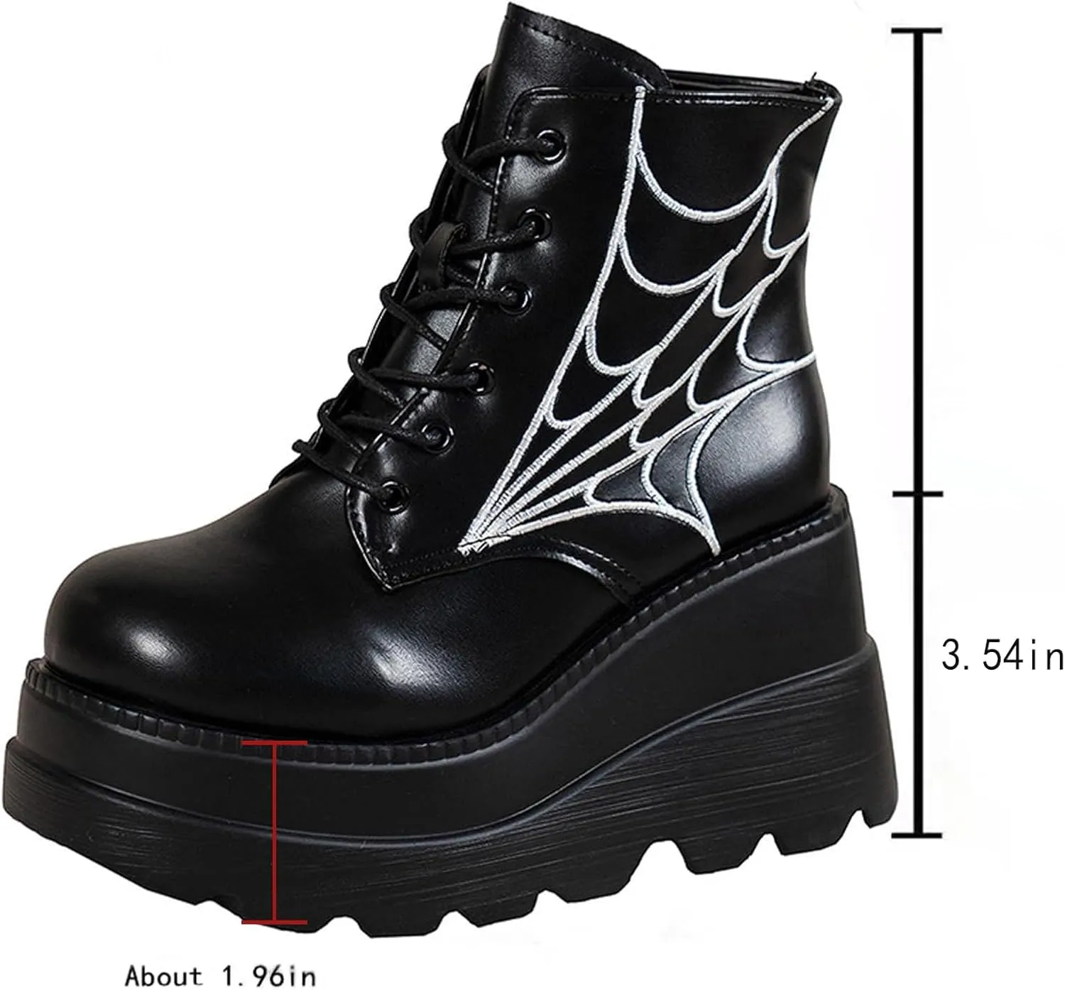 Goth Chunky Ankle Boots for Women - Bat Buckle DIY Platform,Zip Round Toe Lace Up Combat Bootie, Wedge Rave Boots Black Punk Shoes - Light Weight & Waterproof