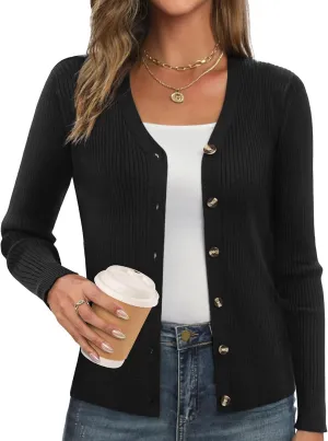 GRACE KARIN Women's Button Up V Neck Long Sleeve Soft Basic Knit Cardigan Sweater