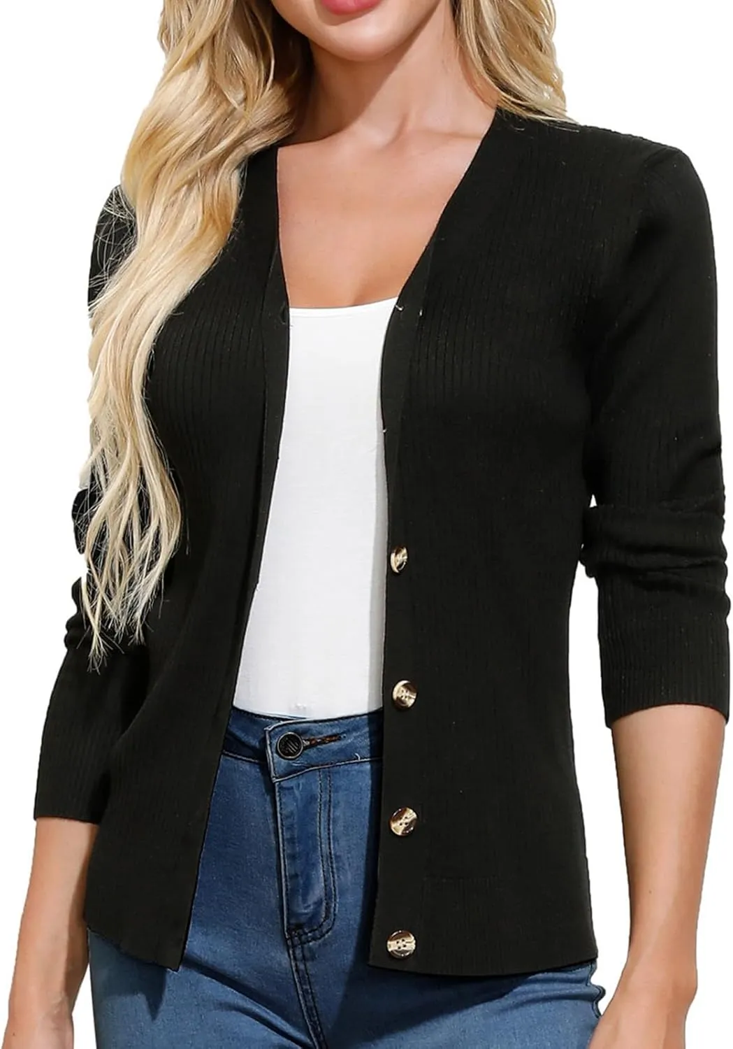 GRACE KARIN Women's Button Up V Neck Long Sleeve Soft Basic Knit Cardigan Sweater