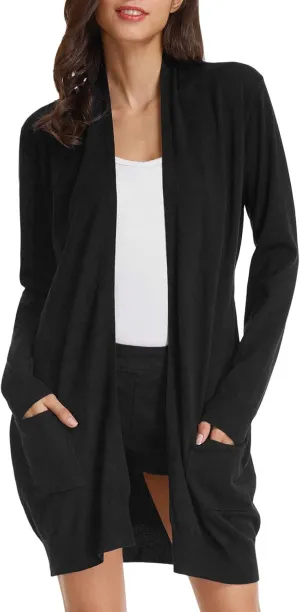 GRACE KARIN Women's Casual Open Front Cardigan Long Knitted Sweaters Shrug with Pockets