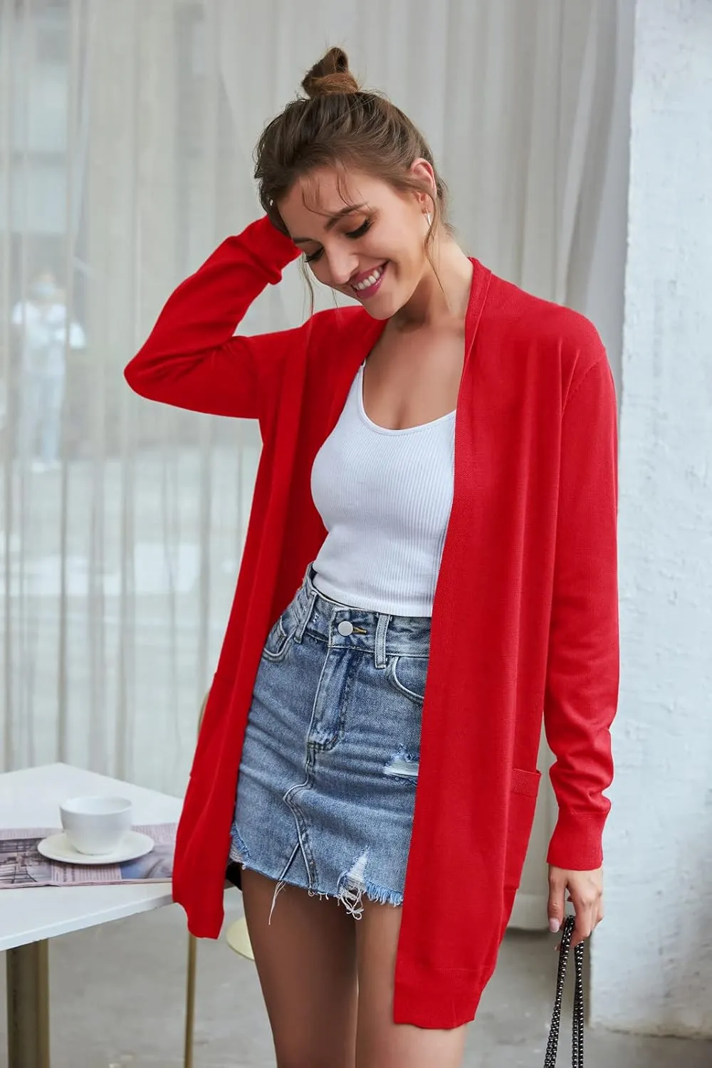 GRACE KARIN Women's Casual Open Front Cardigan Long Knitted Sweaters Shrug with Pockets