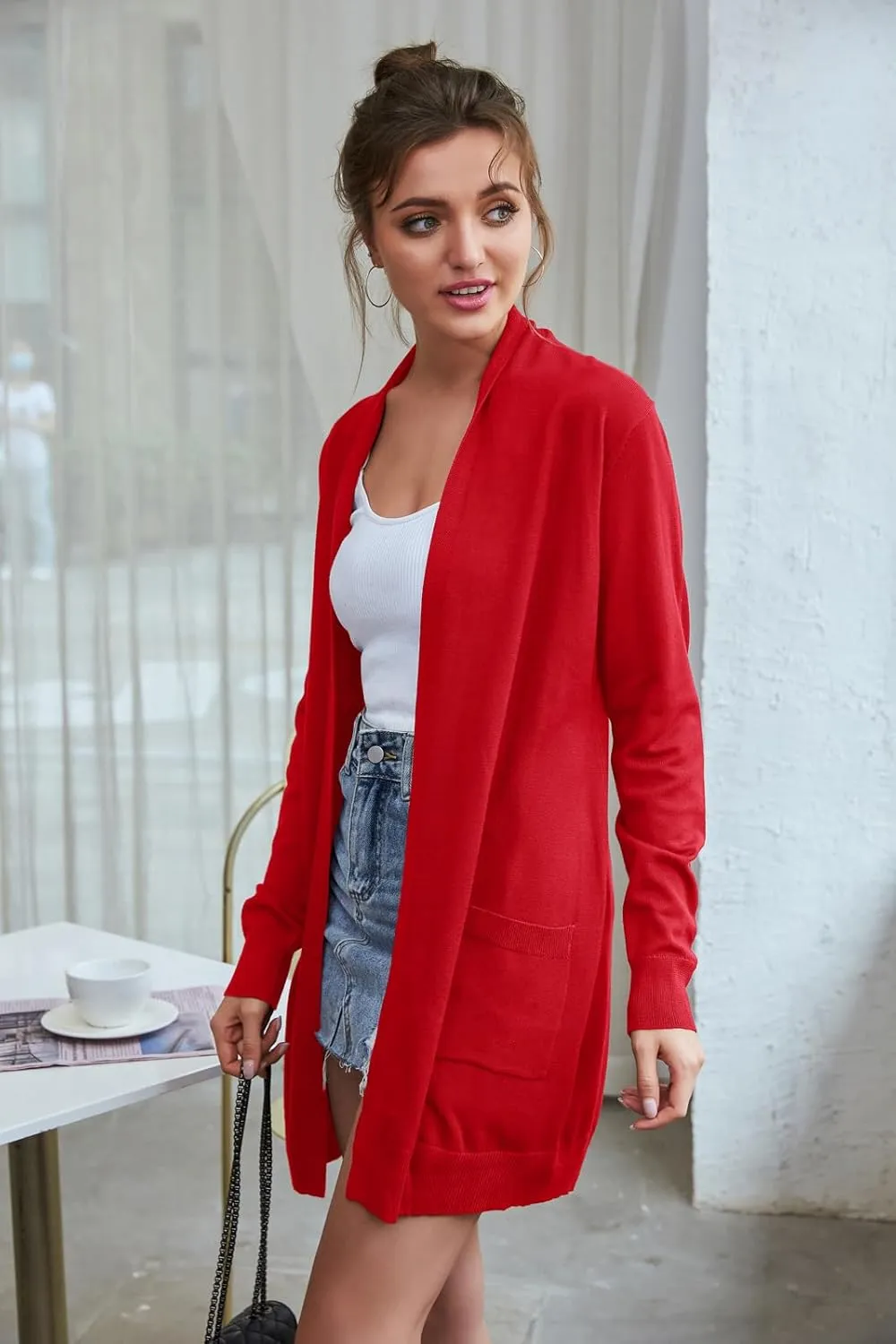 GRACE KARIN Women's Casual Open Front Cardigan Long Knitted Sweaters Shrug with Pockets