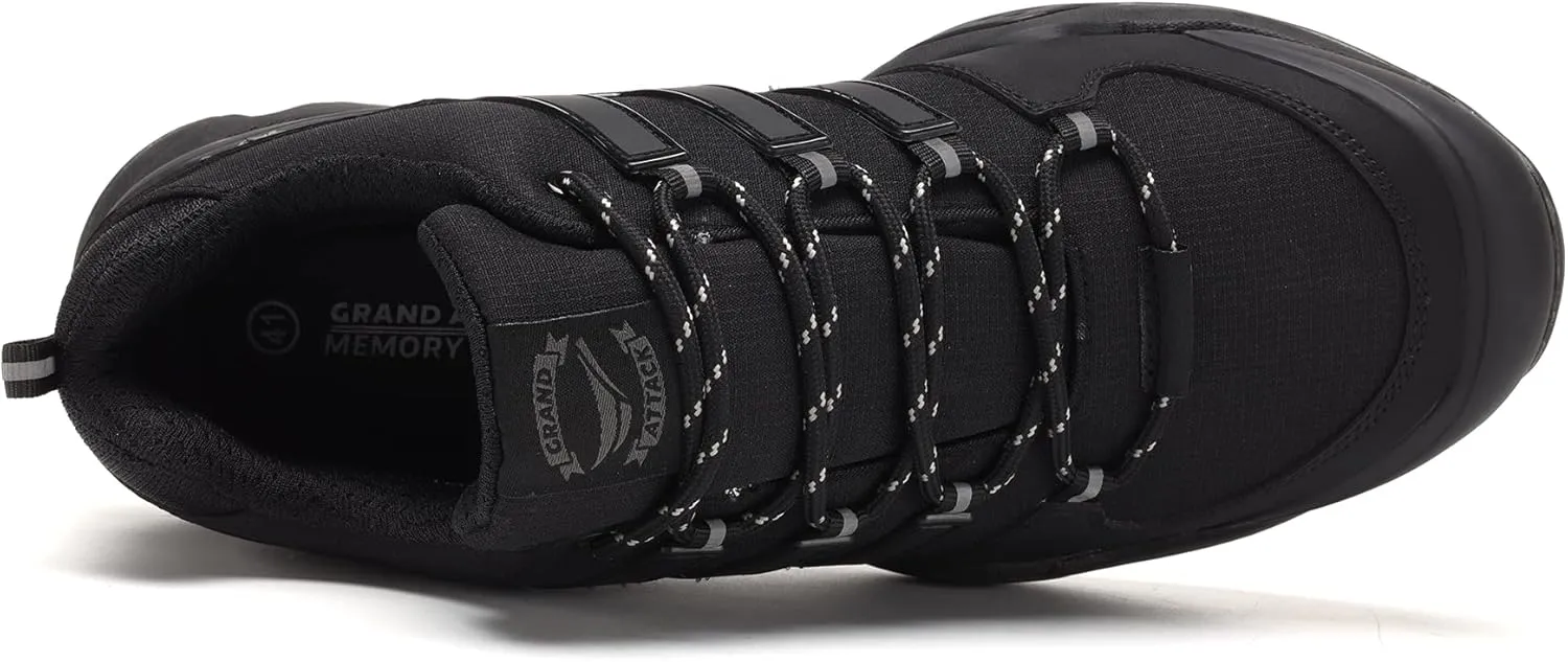 Grand Attack Men's Waterproof Hiking Shoes Trekking Backpacking Non Slip Work Shoes Low-Cut Comfortable Trail-Running Travel Sneakers