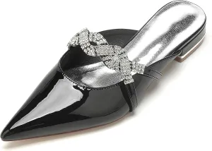 Hanfike Girls Women Slip On Wedding Flats Pointed Toe Backless Evening Party Mules Pumps JY307