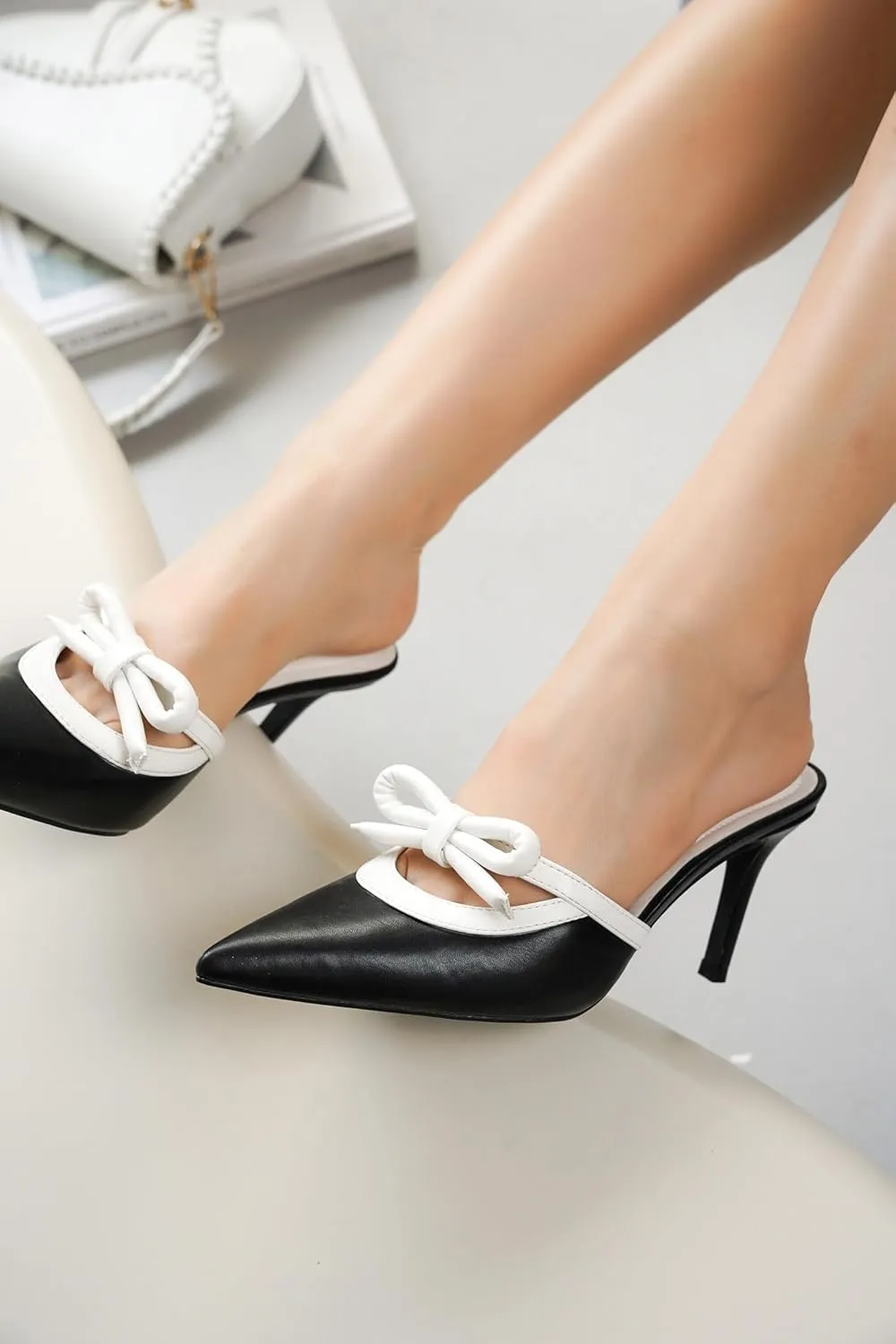 Hanny Elegant Bow Kitten Heels - Classy Women's Mules