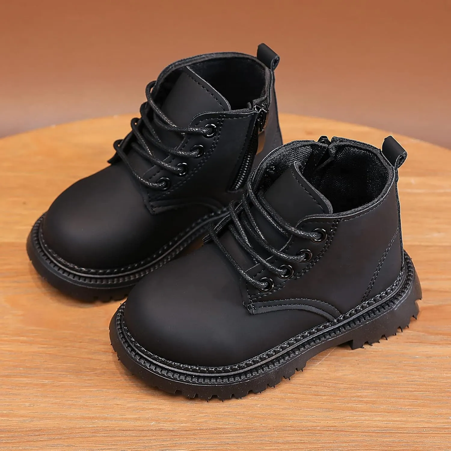 Happy Cherry Baby Work Boots Autumn Fashion Leather Lace-Up Boots Soft Flat Ankle Snow Boots