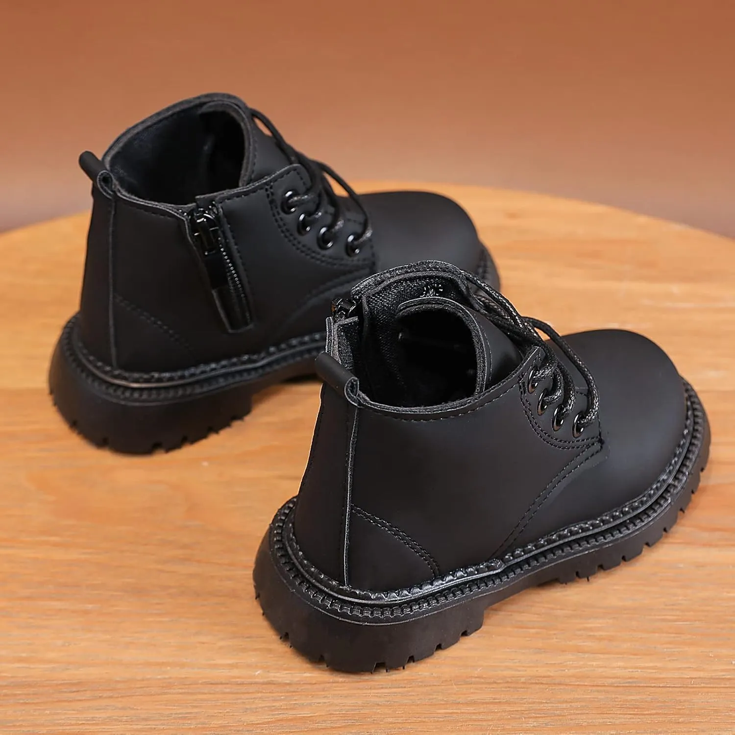 Happy Cherry Baby Work Boots Autumn Fashion Leather Lace-Up Boots Soft Flat Ankle Snow Boots
