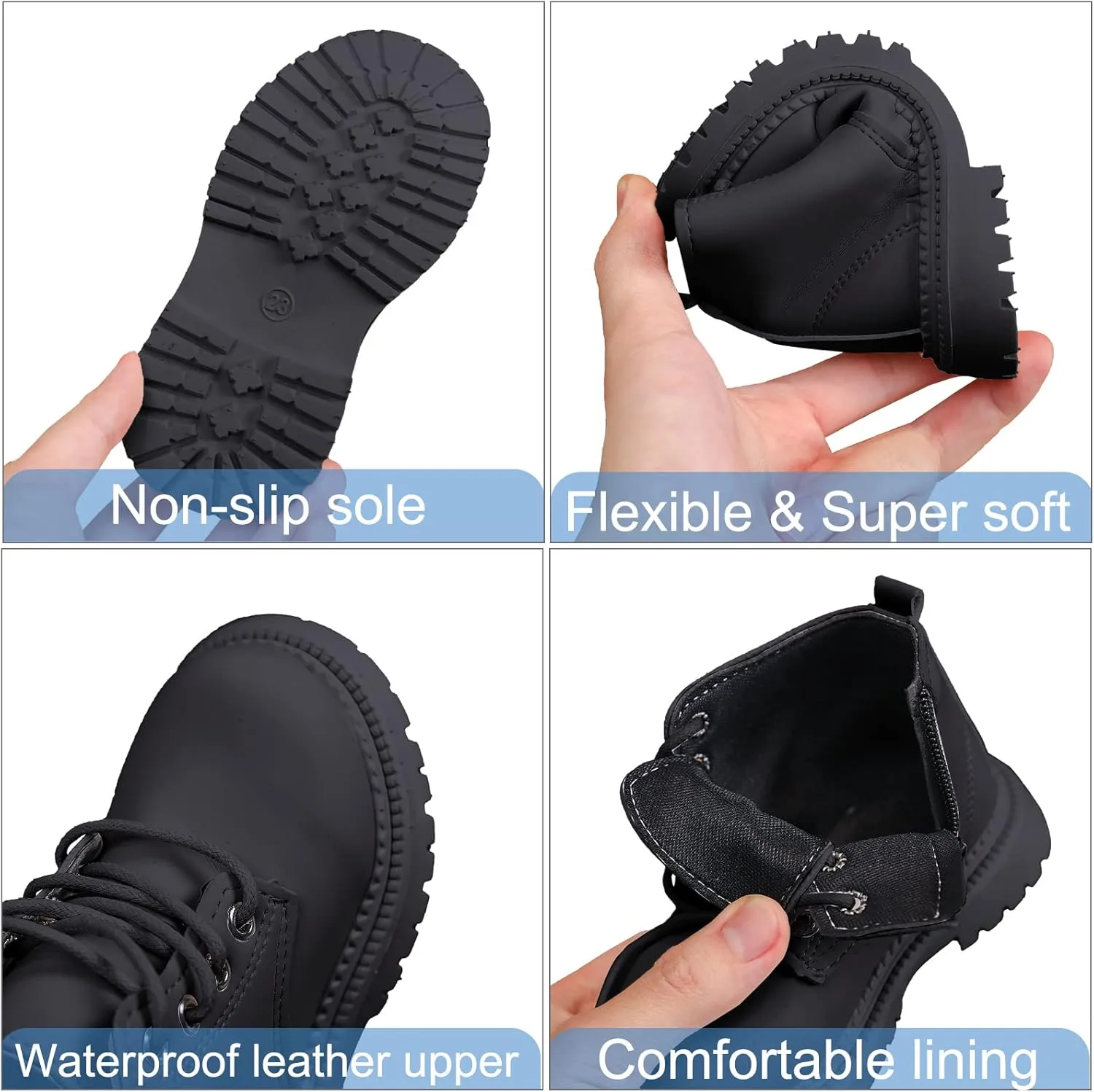Happy Cherry Baby Work Boots Autumn Fashion Leather Lace-Up Boots Soft Flat Ankle Snow Boots