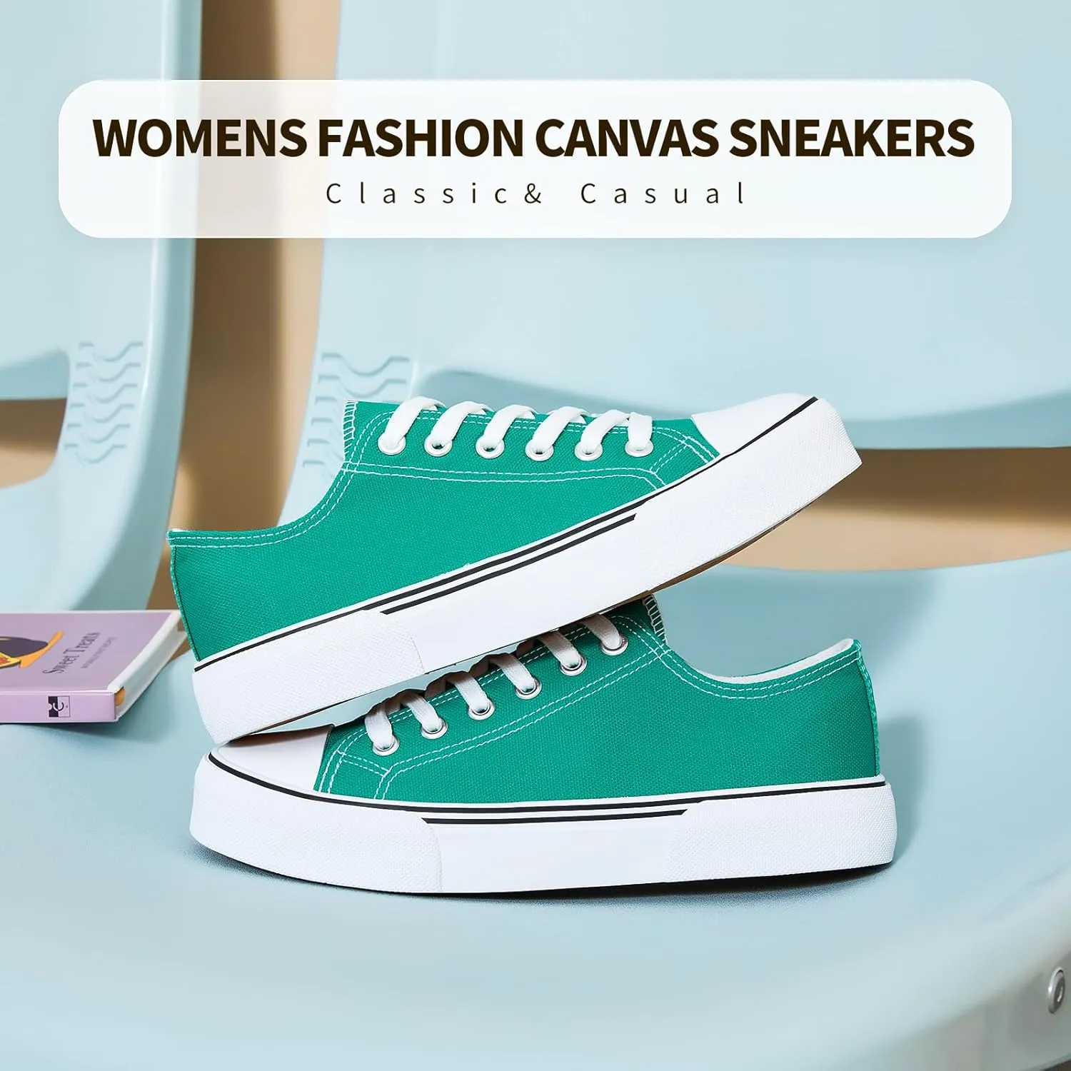 hash bubbie White Sneakers for Women Low Top Canvas Shoes Womens Canvas Sneakers Women's Fashion Sneakers Slip on Casual Tennis Shoes