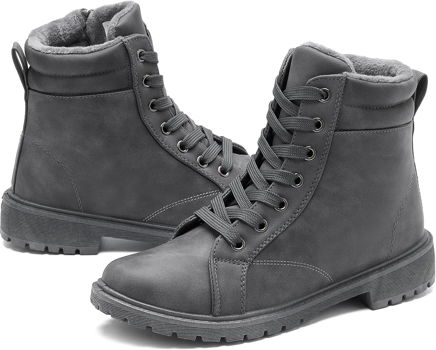hash bubbie Women's Waterproof Ankle Boots Non Slip Combat Boots Black Fuzzy Winter Boots White Lace up Snow Boots for women Fall Boots with Zipper
