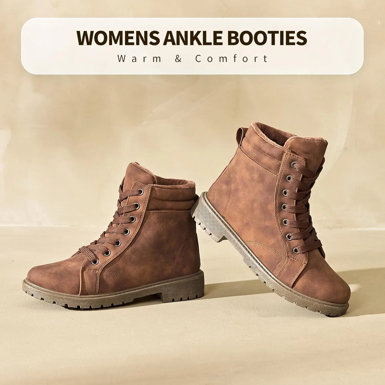 hash bubbie Women's Waterproof Ankle Boots Non Slip Combat Boots Black Fuzzy Winter Boots White Lace up Snow Boots for women Fall Boots with Zipper