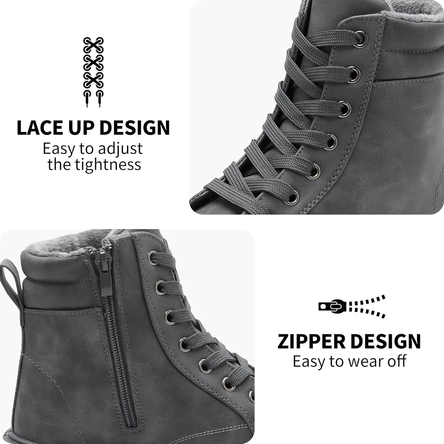 hash bubbie Women's Waterproof Ankle Boots Non Slip Combat Boots Black Fuzzy Winter Boots White Lace up Snow Boots for women Fall Boots with Zipper