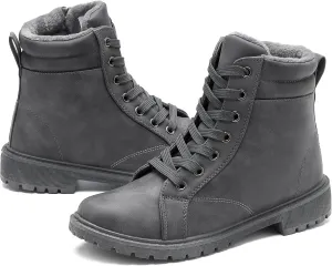 hash bubbie Women's Waterproof Ankle Boots Non Slip Combat Boots Black Fuzzy Winter Boots White Lace up Snow Boots for women Fall Boots with Zipper