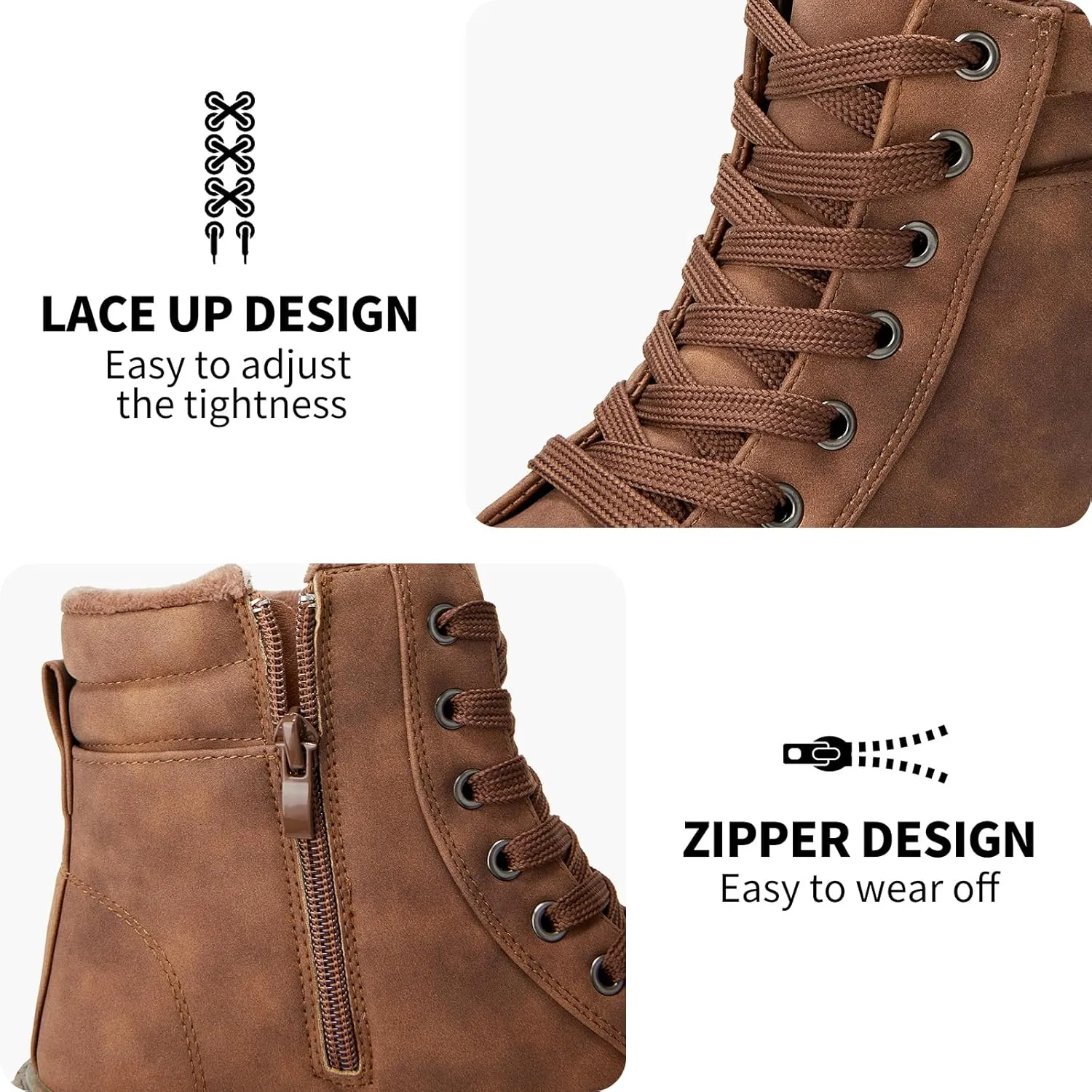 hash bubbie Women's Waterproof Ankle Boots Non Slip Combat Boots Black Fuzzy Winter Boots White Lace up Snow Boots for women Fall Boots with Zipper