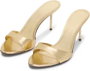 heelchic Women’s High Stilettos Heels Slip on Heeled Slides Sandals, Open Pointed Toe Mules for Women Sexy Dress Pumps Prom Dance Shoes