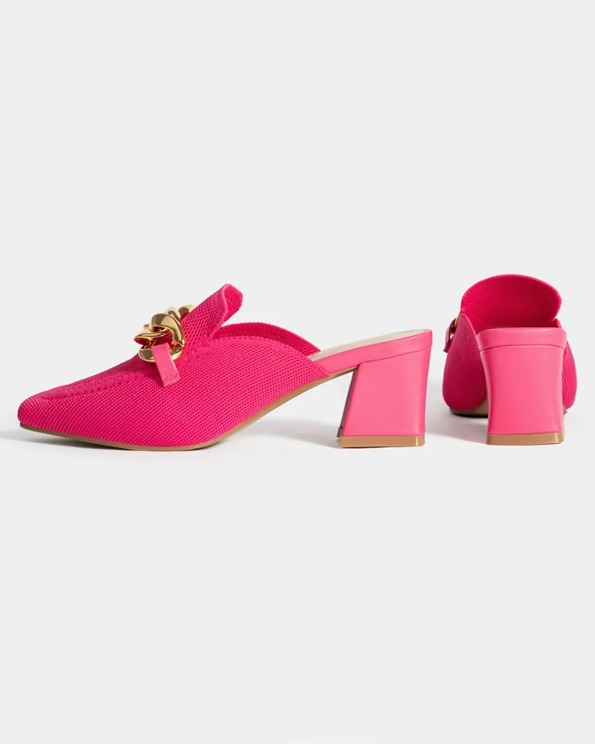 Heeled Mules for Women Closed Toe Chunky Heels Mules Knit Stretchy Pointed Toe Heels Sandals Comfortable Slip On Dress Pumps Sandals Slides for Business and Daily Wear
