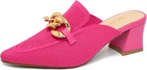 Heeled Mules for Women Closed Toe Chunky Heels Mules Knit Stretchy Pointed Toe Heels Sandals Comfortable Slip On Dress Pumps Sandals Slides for Business and Daily Wear