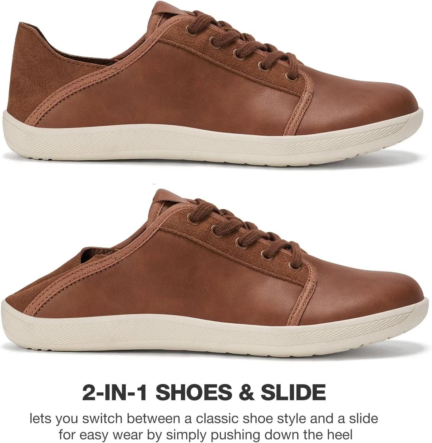 HEEZ Mens Wide Toe Barefoot Shoes 2 in 1 Slip on Mules and Breathable Sneakers for Men Lace Up Comfortable Walking Shoes