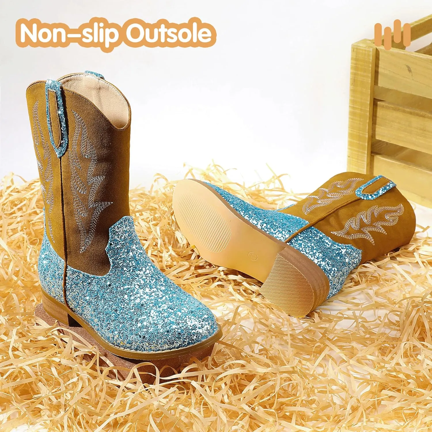 Hehainom Girls Cowgirl Boots for Toddler Cowgirl Booties Little Big Kids Western Mid Calf Riding Shoes Boys Cowboy Boots