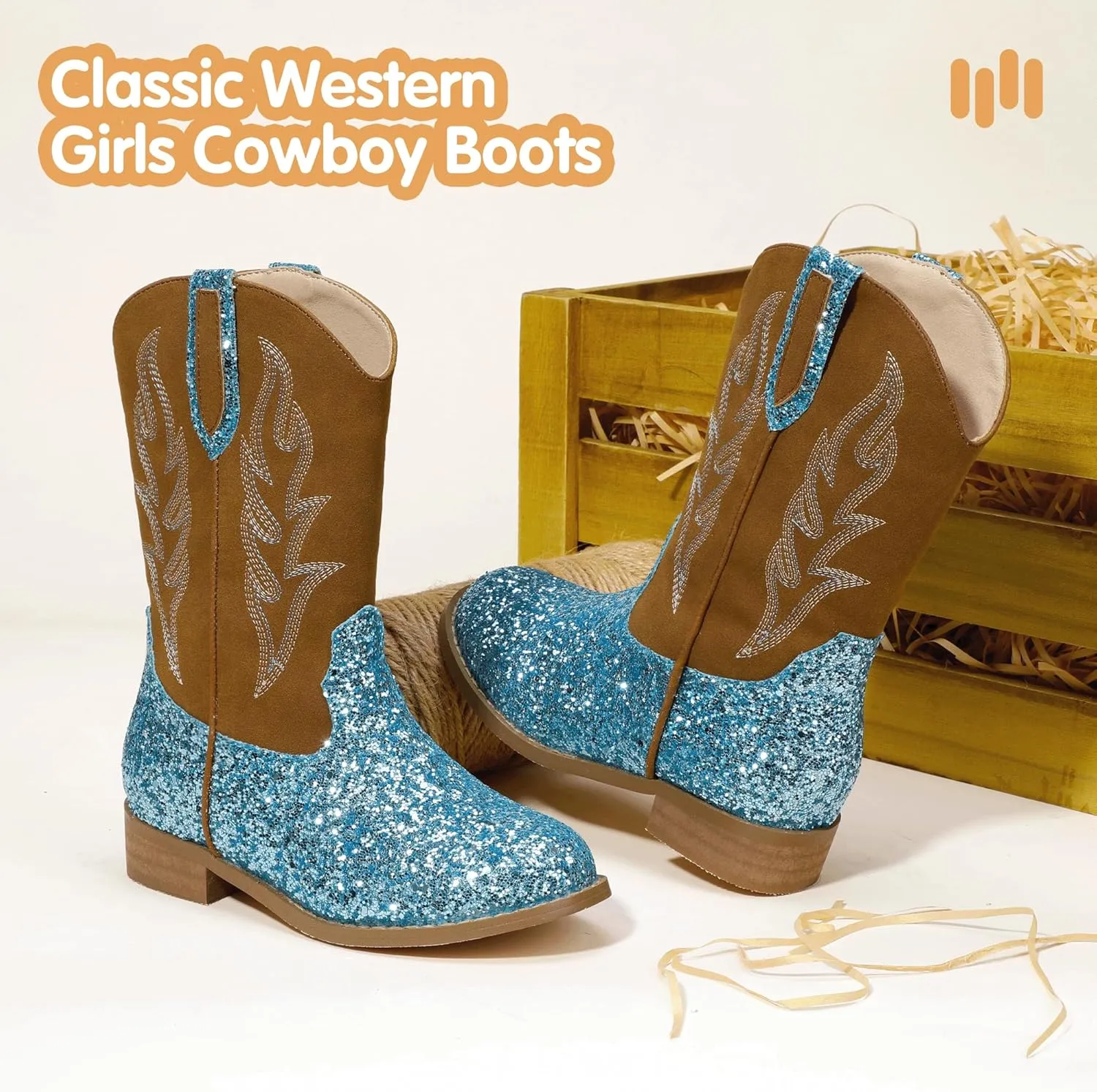 Hehainom Girls Cowgirl Boots for Toddler Cowgirl Booties Little Big Kids Western Mid Calf Riding Shoes Boys Cowboy Boots