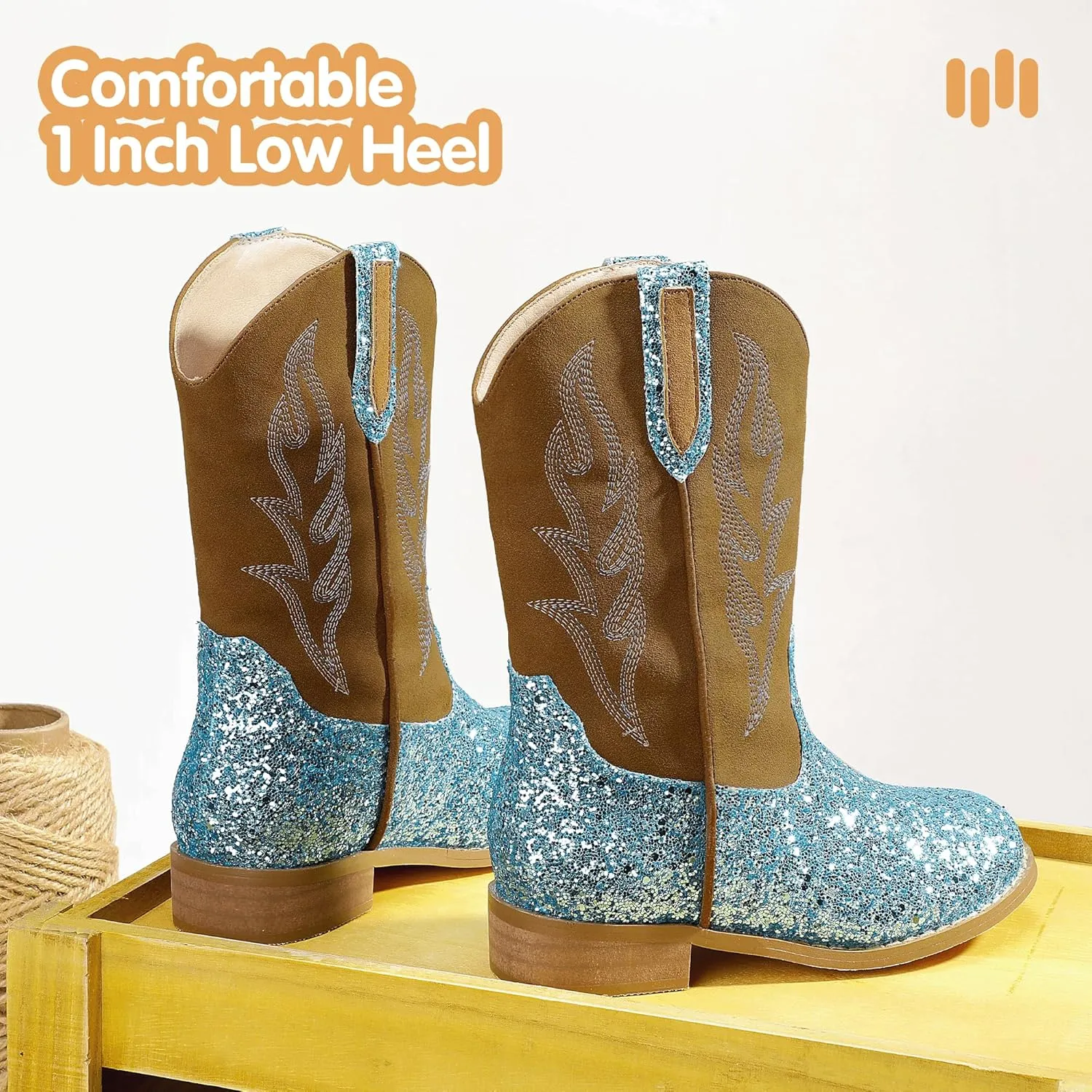 Hehainom Girls Cowgirl Boots for Toddler Cowgirl Booties Little Big Kids Western Mid Calf Riding Shoes Boys Cowboy Boots