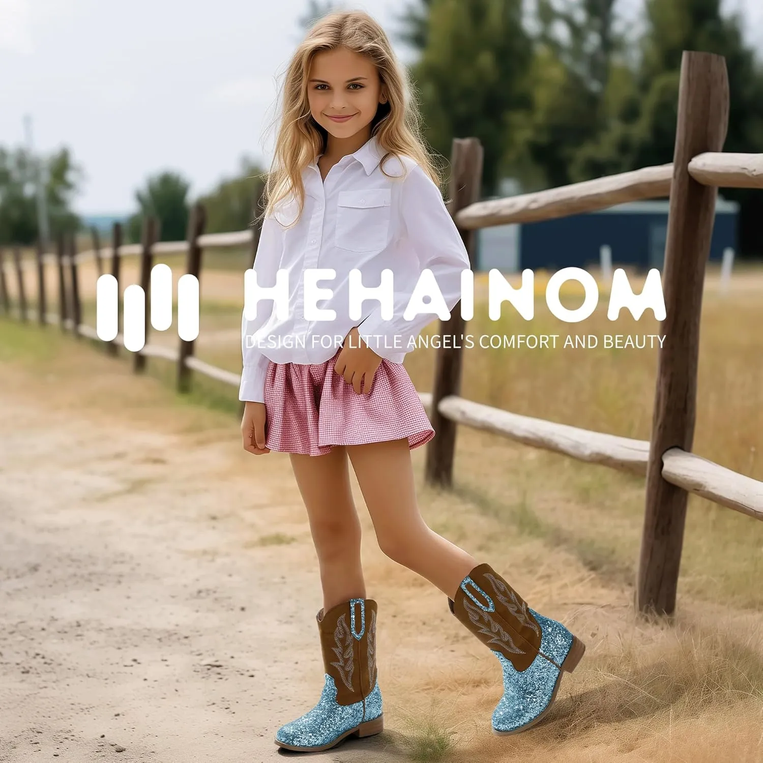 Hehainom Girls Cowgirl Boots for Toddler Cowgirl Booties Little Big Kids Western Mid Calf Riding Shoes Boys Cowboy Boots