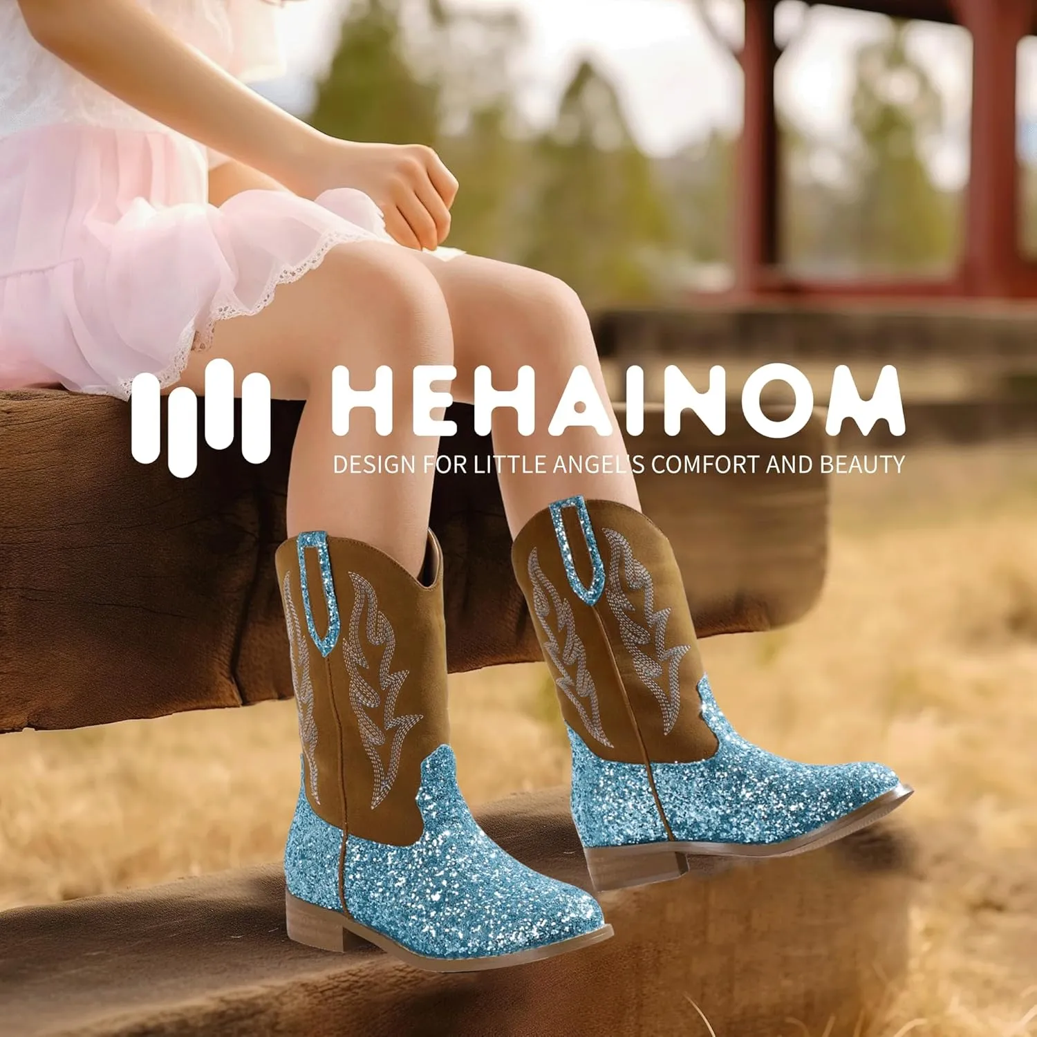 Hehainom Girls Cowgirl Boots for Toddler Cowgirl Booties Little Big Kids Western Mid Calf Riding Shoes Boys Cowboy Boots