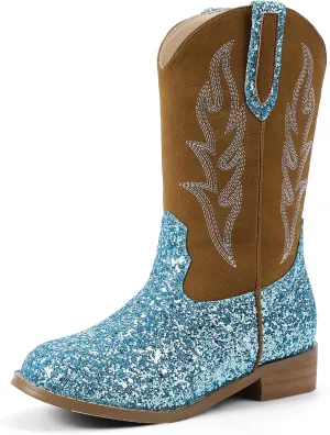 Hehainom Girls Cowgirl Boots for Toddler Cowgirl Booties Little Big Kids Western Mid Calf Riding Shoes Boys Cowboy Boots