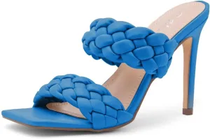 Herstyle Womens Lilah Braided heeled Sandals Square Open Toe Stiletto Heels Double Strappy Dress Casual Pumps Mules