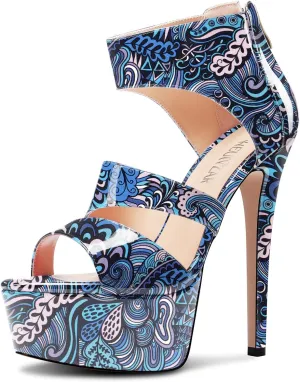 HEUIVZAR Womens Stiletto High Platform Heel Open Toe Ankle Strap Zipper Sandals Prom Party Dress Gladiator Shoes 5.9 Inches Heels