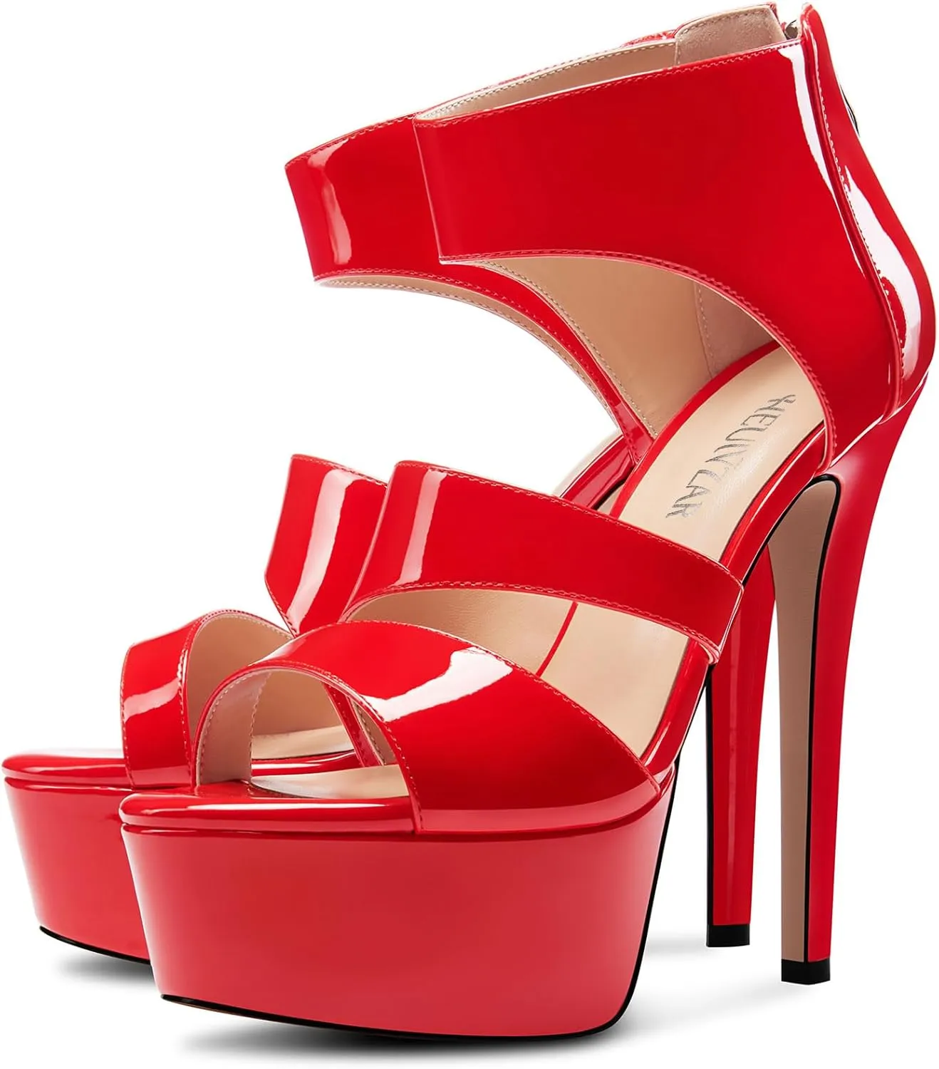 HEUIVZAR Womens Stiletto High Platform Heel Open Toe Ankle Strap Zipper Sandals Prom Party Dress Gladiator Shoes 5.9 Inches Heels