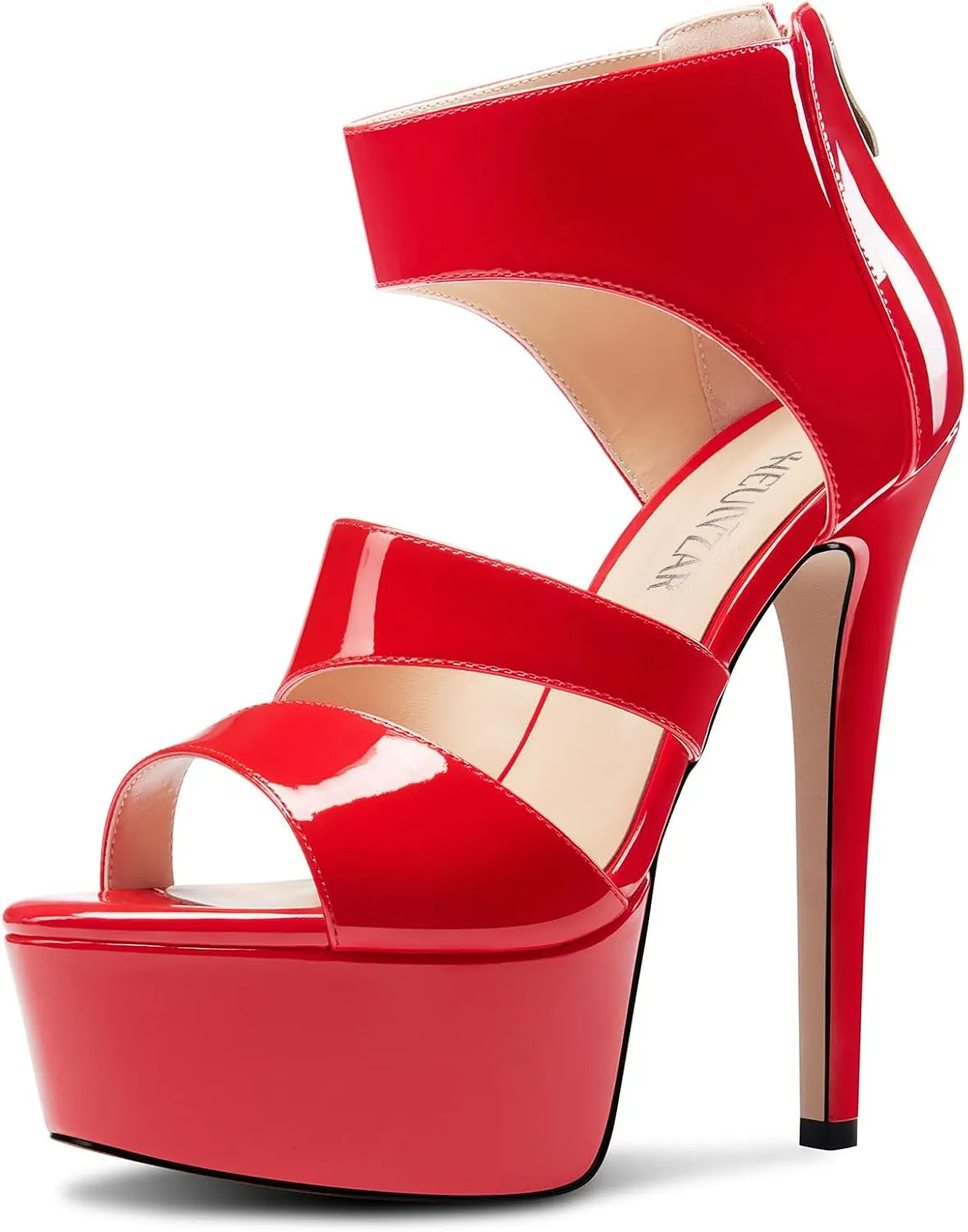 HEUIVZAR Womens Stiletto High Platform Heel Open Toe Ankle Strap Zipper Sandals Prom Party Dress Gladiator Shoes 5.9 Inches Heels