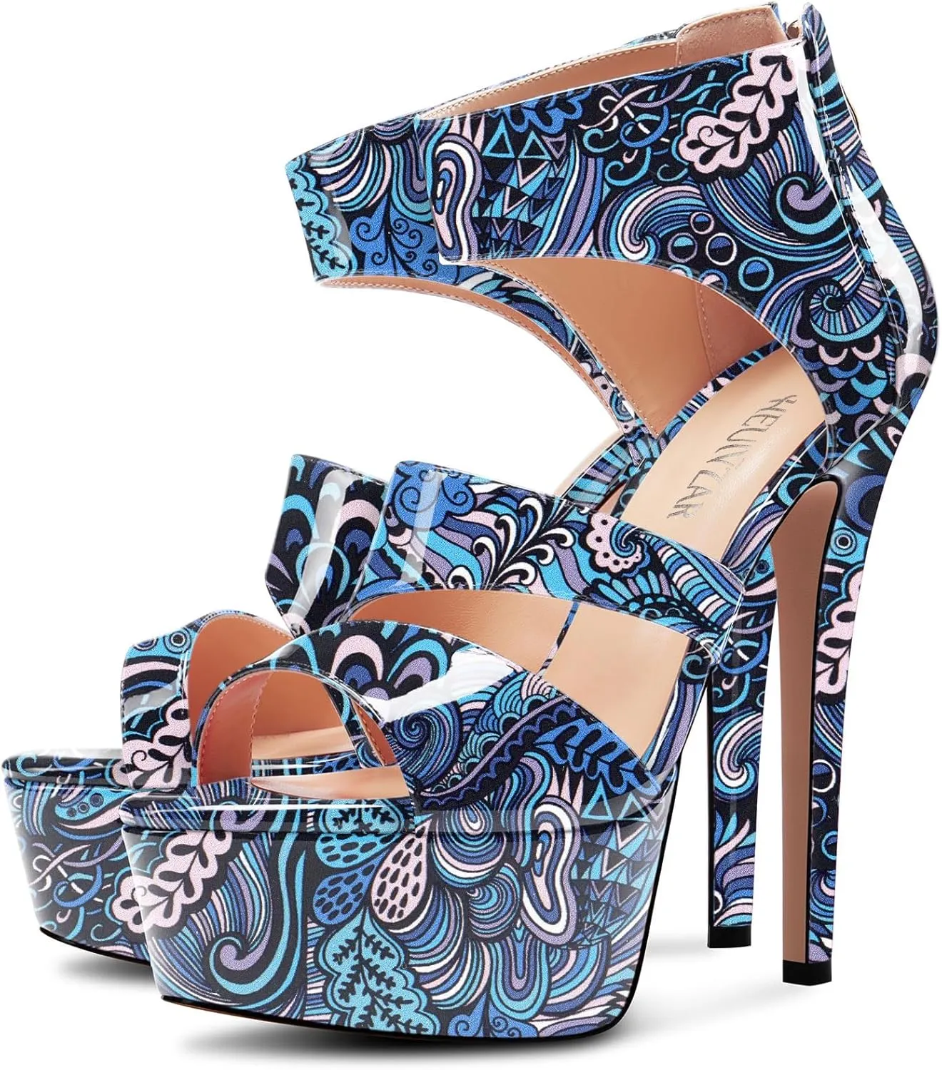 HEUIVZAR Womens Stiletto High Platform Heel Open Toe Ankle Strap Zipper Sandals Prom Party Dress Gladiator Shoes 5.9 Inches Heels