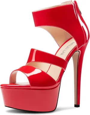 HEUIVZAR Womens Stiletto High Platform Heel Open Toe Ankle Strap Zipper Sandals Prom Party Dress Gladiator Shoes 5.9 Inches Heels