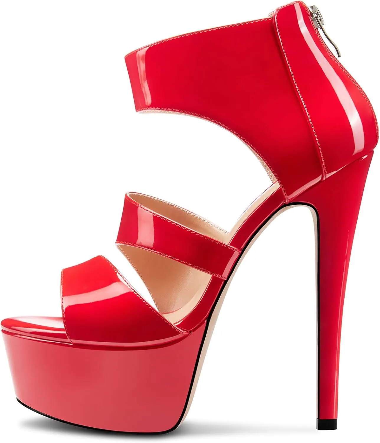 HEUIVZAR Womens Stiletto High Platform Heel Open Toe Ankle Strap Zipper Sandals Prom Party Dress Gladiator Shoes 5.9 Inches Heels